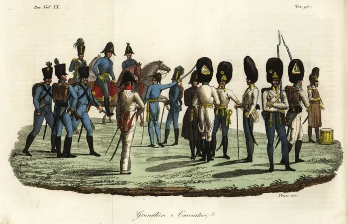 Framed Print : Grenadiers and chasseurs in the Imperial Army, 19th century Framed Print : Grenadiers and chasseurs in the Imperial Army, 19th century