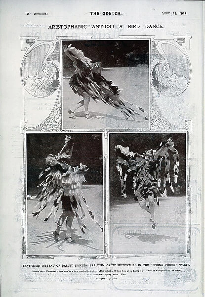 Grete Wiesenthal, Austrian dancer, in feathered costume