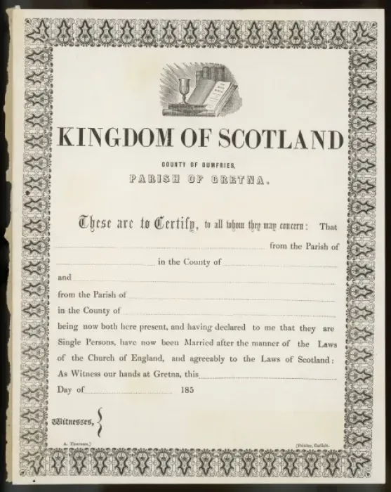 Framed Print : Gretna Wedding Certif Framed Print : Gretna Wedding Certif