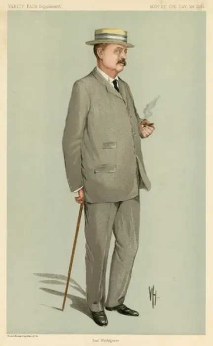 Framed Print : GREY SUIT. Earl Waldegrave in pale grey informal suit with single- breasted Framed Print : GREY SUIT. Earl Waldegrave in pale grey informal suit with single- breasted