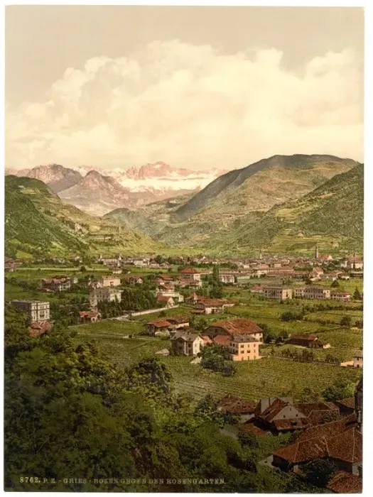 Framed Print : Gries-Bozen towards the Rosengarten, Tyrol, Austro-Hungary Framed Print : Gries-Bozen towards the Rosengarten, Tyrol, Austro-Hungary