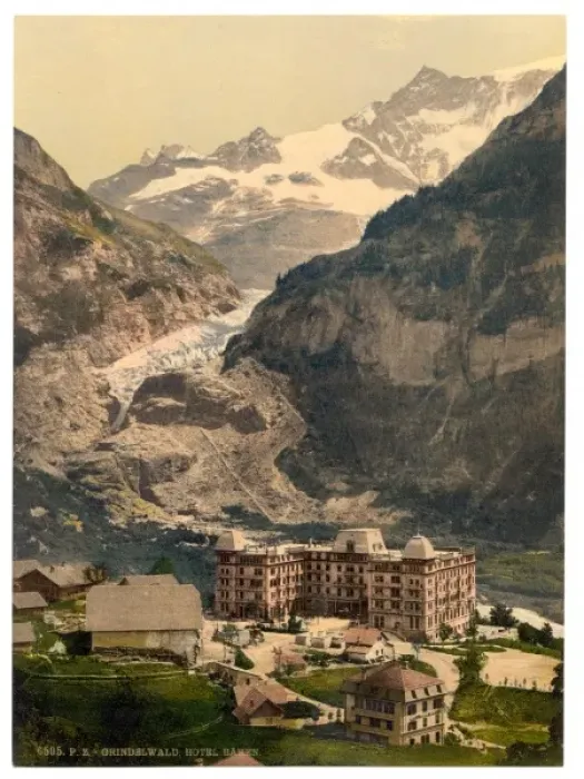 Framed Print : Grindelwald, Bear Hotel and glacier, Bernese Oberland, Switz Framed Print : Grindelwald, Bear Hotel and glacier, Bernese Oberland, Switz