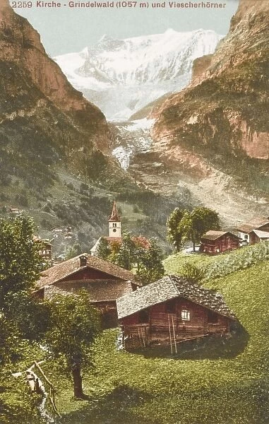 Grindelwald, Church and Fischerhorn Mountain