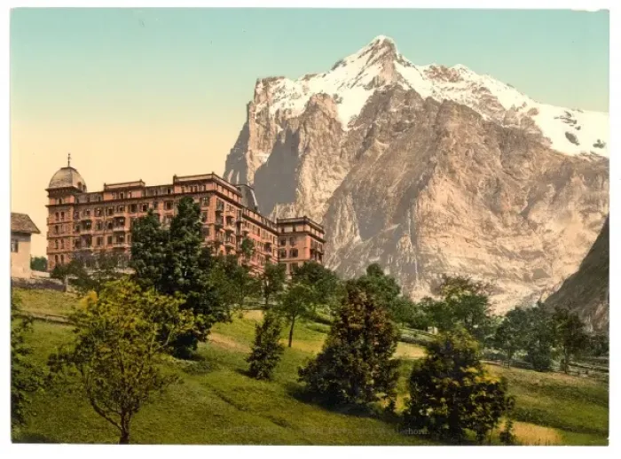 Framed Print : Grindelwald, view of Hotel Baren and Wetterhorn Mountain, Be Framed Print : Grindelwald, view of Hotel Baren and Wetterhorn Mountain, Be