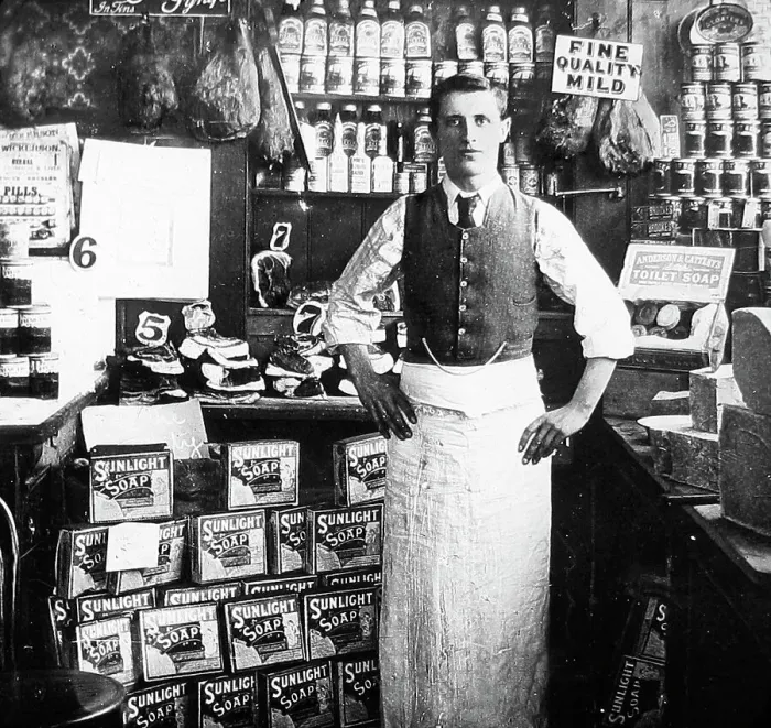 Framed Print : Grocer's Shop early 1900s Framed Print : Grocer's Shop early 1900s