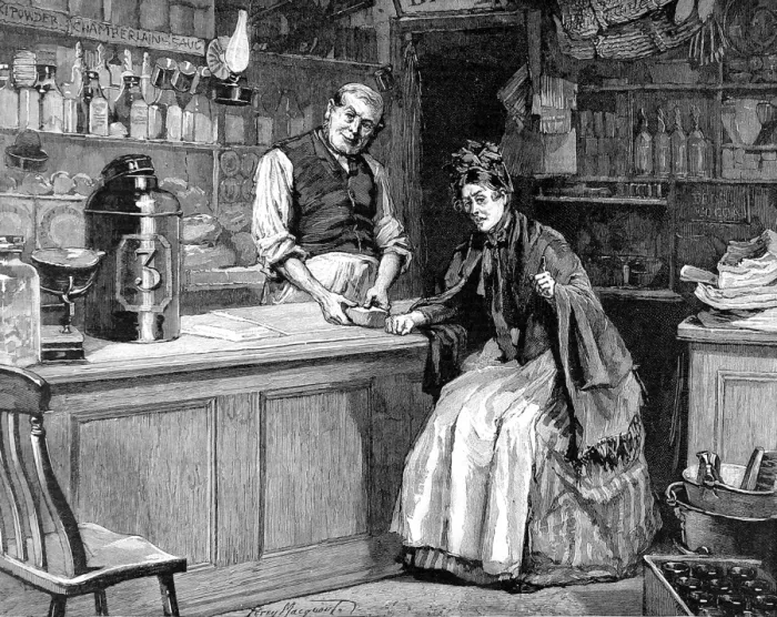 Framed Print : Grocers shop by Percy Macquoid Framed Print : Grocers shop by Percy Macquoid