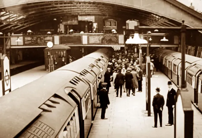Framed Print : An above ground London underground station, early 1900s Framed Print : An above ground London underground station, early 1900s