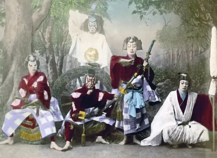Framed Print : Group of actors, Japan, circa 1880s Framed Print : Group of actors, Japan, circa 1880s