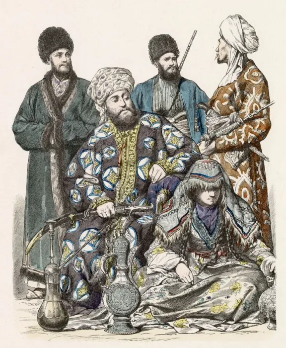 Framed Print : A group of five Afghans from various regions Date: late 19th century Framed Print : A group of five Afghans from various regions Date: late 19th century