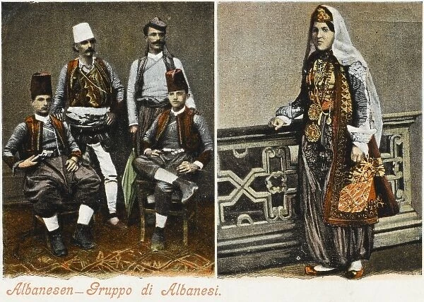 Group of Albanians and Woman in traditional costume