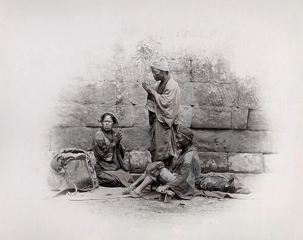 Group of beggars with leprosy, China, 1860 s