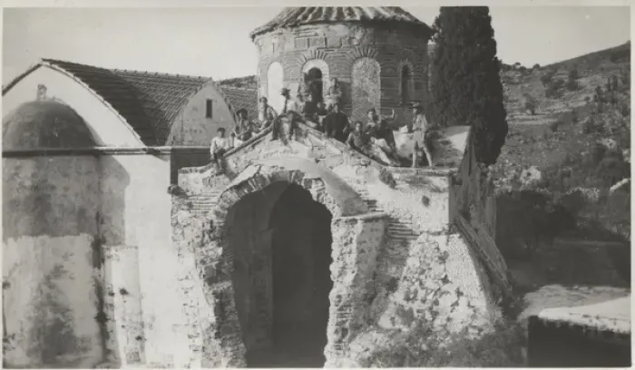 Framed Print : Group of boy scouts outside Byzantine church, Cyprus Framed Print : Group of boy scouts outside Byzantine church, Cyprus