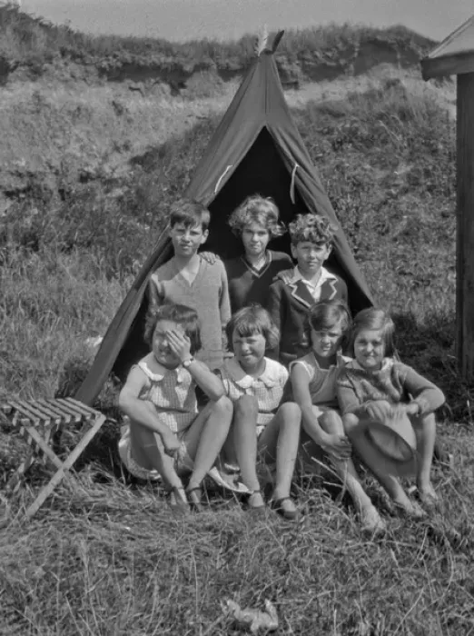 Framed Print : Group of children camping in a field Framed Print : Group of children camping in a field