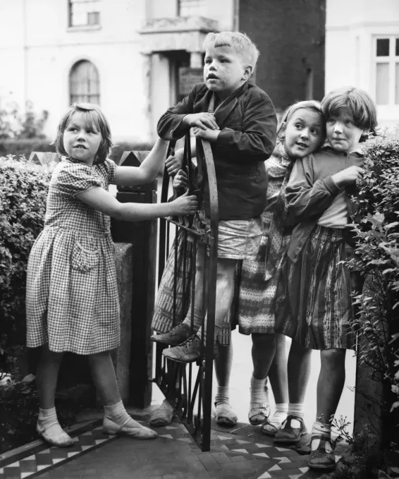 Framed Print : Group of children at a gate, Balham, SW London Framed Print : Group of children at a gate, Balham, SW London