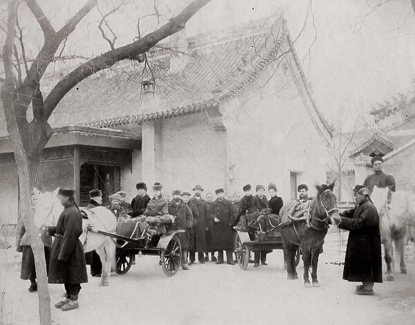 Group of Chinese and Euopeans, pony and cart, China