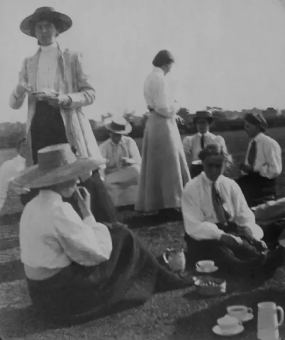Framed Print : Group drinking tea on grass Framed Print : Group drinking tea on grass