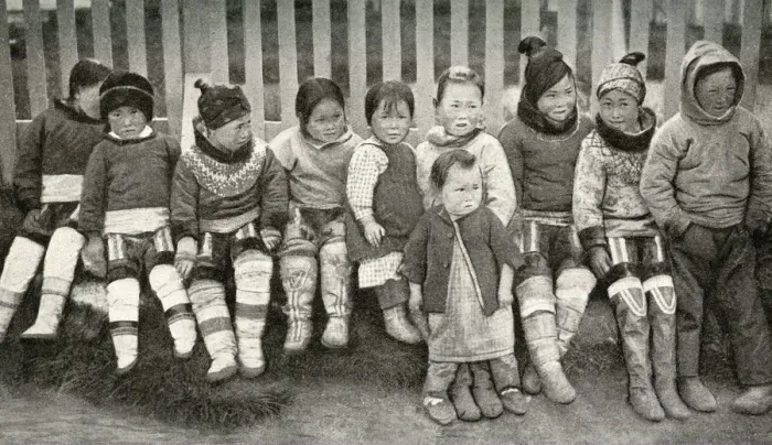 Framed Print : Group of eskimo children, Greenland Framed Print : Group of eskimo children, Greenland