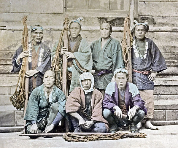 Group of farm workers, Japan circa 1880s. Date: circa 1880s