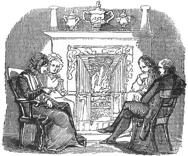 Group in front of fire, c. 1800