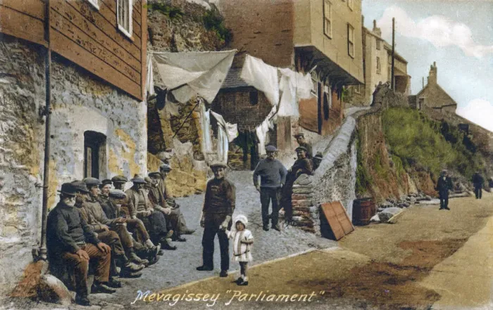 Framed Print : Group of fishermen, Mevagissey, Cornwall Framed Print : Group of fishermen, Mevagissey, Cornwall