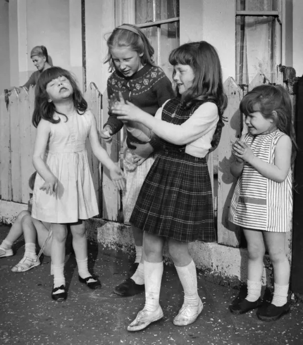 Framed Print : Group of girls on a Balham street, SW London Framed Print : Group of girls on a Balham street, SW London