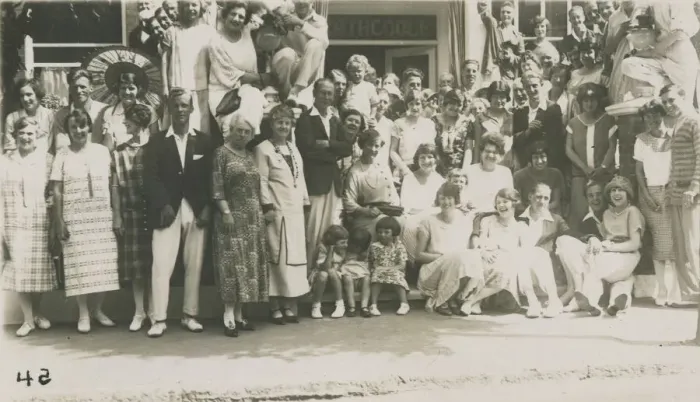 Framed Print : A group of happy holidaymakers at the Rathcoole guest house Framed Print : A group of happy holidaymakers at the Rathcoole guest house