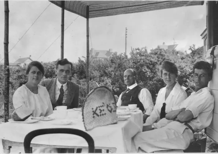 Framed Print : Group of five holidaymakers at a table Framed Print : Group of five holidaymakers at a table
