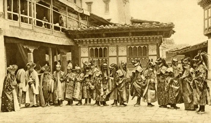 Framed Print : Group of lamas dancing, Bhutan, South Asia Framed Print : Group of lamas dancing, Bhutan, South Asia