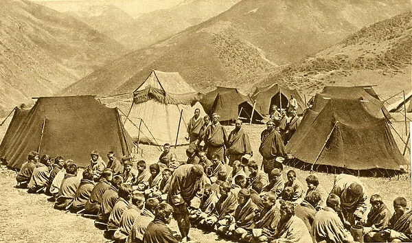 Group of men and boys camping at Lingzhi, Bhutan, South Asia