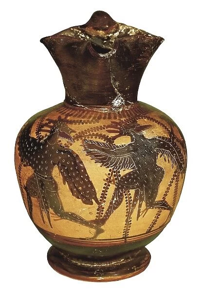 Group of men dresses up as birds. 500 AD. Ceramics