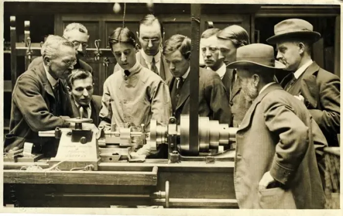 Framed Print : Group of Men Gathered Around a Bristol-made Metalwork Lathe Framed Print : Group of Men Gathered Around a Bristol-made Metalwork Lathe