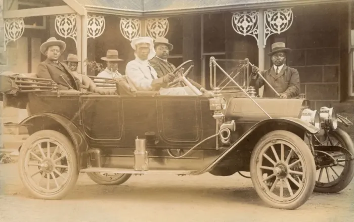 Framed Print : Group of men in a motor car, West or South Africa Framed Print : Group of men in a motor car, West or South Africa