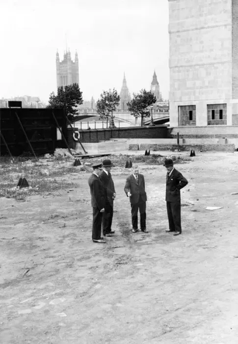 Framed Print : Group of men on open ground, Central London Framed Print : Group of men on open ground, Central London