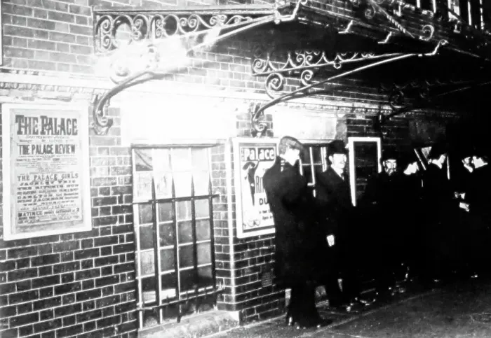 Framed Print : Group of men outside the Palace Theatre, Shaftesbury Avenue Framed Print : Group of men outside the Palace Theatre, Shaftesbury Avenue