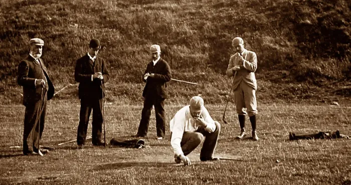 Framed Print : Group of men playing golf, Victorian period Framed Print : Group of men playing golf, Victorian period