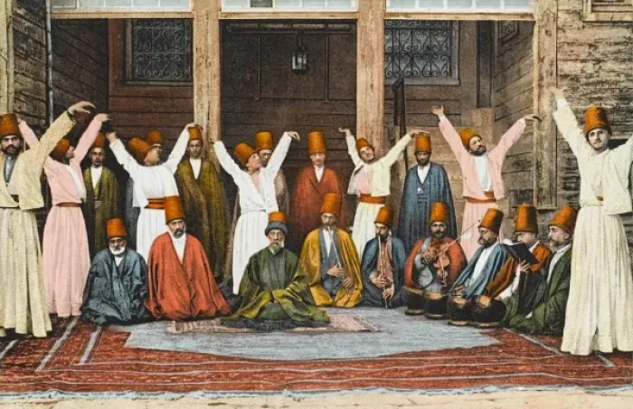 Framed Print : Group of Mevlevi Dervishes - Istanbul (colourised) Framed Print : Group of Mevlevi Dervishes - Istanbul (colourised)