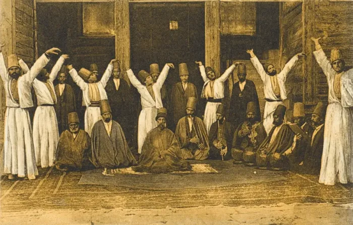 Framed Print : Group of Mevlevi Dervishes - Istanbul (sepia) Framed Print : Group of Mevlevi Dervishes - Istanbul (sepia)