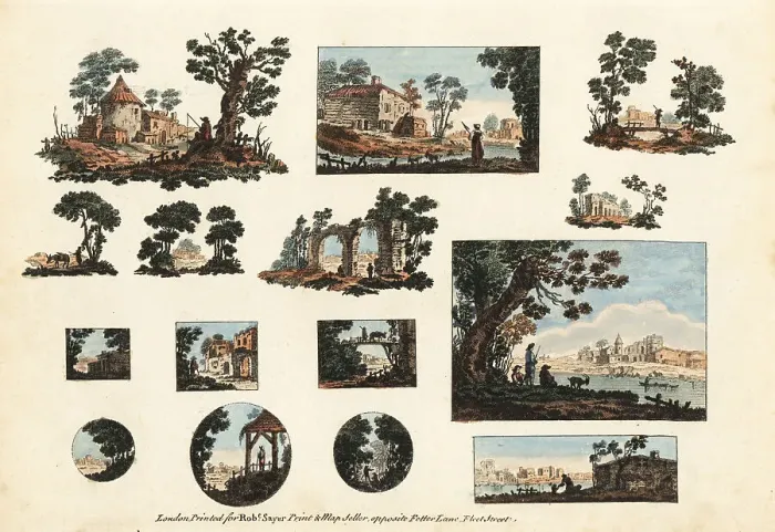 Framed Print : Group of miniature rustic landscapes Framed Print : Group of miniature rustic landscapes