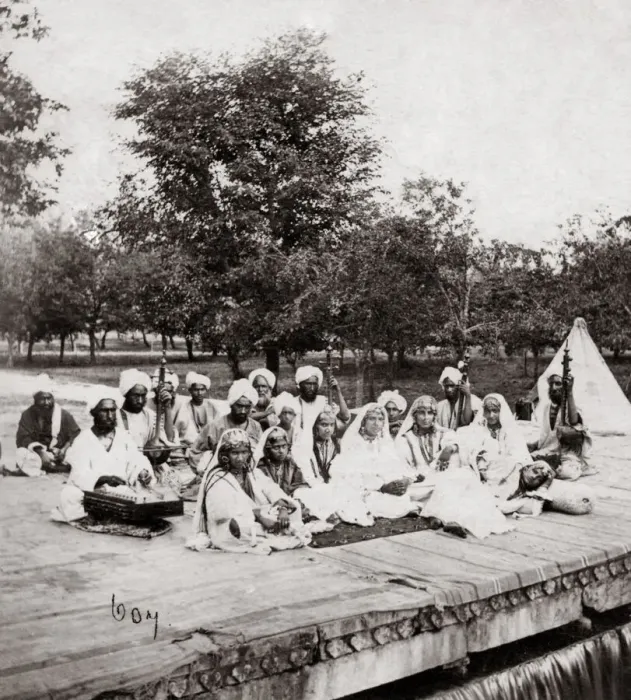 Framed Print : Group of nautch girls, musicians, Kashmir, India, 1860 s Framed Print : Group of nautch girls, musicians, Kashmir, India, 1860 s