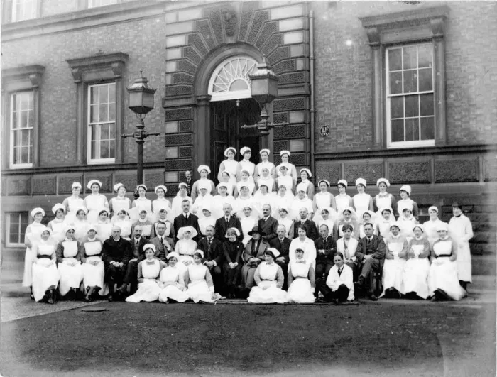 Framed Print : Group of nurses outside hospital Framed Print : Group of nurses outside hospital