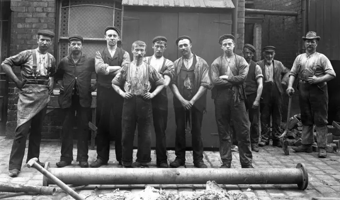 Framed Print : Group outside engine house at hat factory Framed Print : Group outside engine house at hat factory