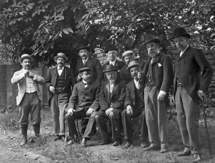 Framed Print : Group photo of men in a garden Framed Print : Group photo of men in a garden