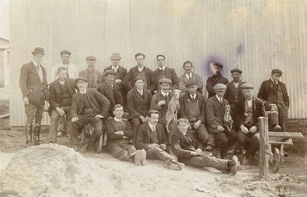 Group photo, men with two whippets