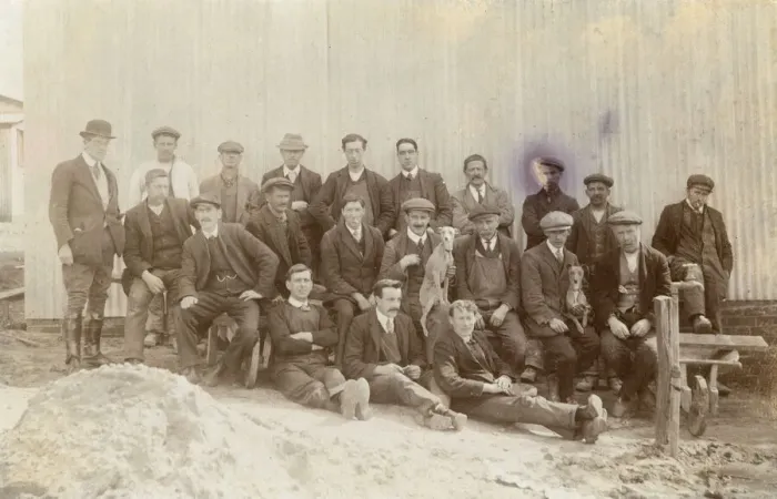 Framed Print : Group photo, men with two whippets Framed Print : Group photo, men with two whippets