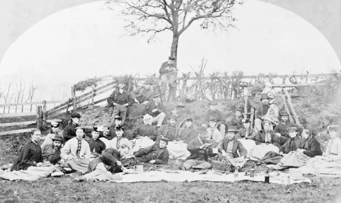 Framed Print : Group photo, people at a picnic to celebrate a wedding Framed Print : Group photo, people at a picnic to celebrate a wedding