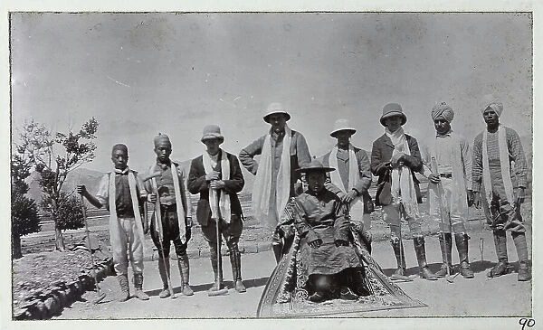 Group photo of Tashi Lama and polo players, from a fascinating album which reveals new details on a little-known campaign in which a British military force brushed aside Tibetan defences to capture Lhasa, in 1904
