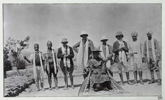 Framed Print : Group photo of Tashi Lama and polo players, from a fascinating album which reveals new details on a little-known campaign in which a British military force brushed aside Tibetan defences to capture Lhasa, in 1904 Framed Print : Group photo of Tashi Lama and polo players, from a fascinating album which reveals new details on a little-known campaign in which a British military force brushed aside Tibetan defences to capture Lhasa, in 1904