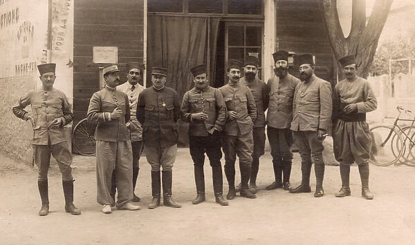 Group photo, Turkish soldiers in street, WW1