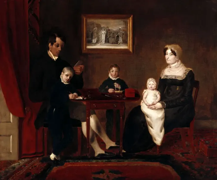 Framed Print : Group portrait of an unidentified family in a domestic inter Framed Print : Group portrait of an unidentified family in a domestic inter