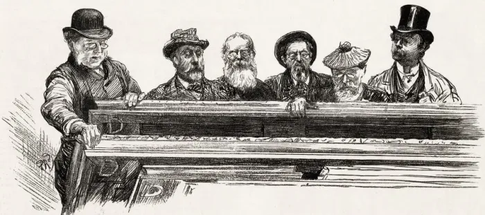Framed Print : A group of Royal Academicians looking through a pile of doubtfuls Framed Print : A group of Royal Academicians looking through a pile of doubtfuls